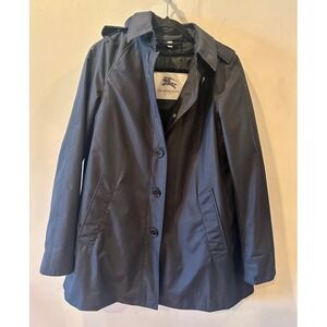 Burberry Black Rain Coat Nova Plaid Removable Wool Layer Detachable Hood Sz 4